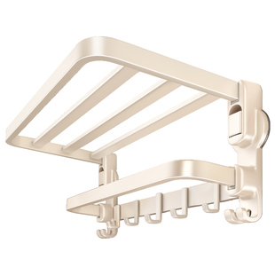 吸盘毛巾架卫生间免打孔浴巾置物架子太空铝厕所奶油风浴室一体杆