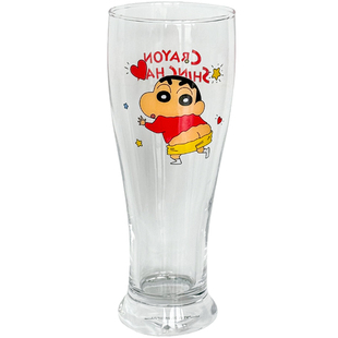 蜡笔小新啤酒杯玻璃水杯女生高颜值酒杯可爱家用大容量果汁牛奶杯