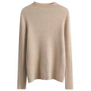 100纯羊毛半高领打底衫女秋冬宽松中领内搭毛衣长袖保暖针织上衣