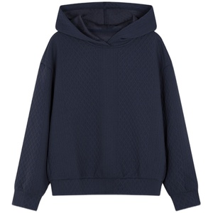 沫晗依美休闲纯色连帽肌理感卫衣2024冬季新款百搭显瘦长袖女上衣