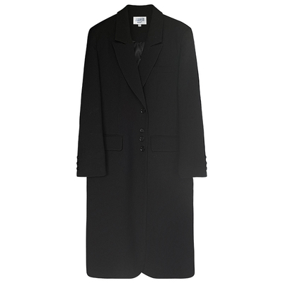 娇女王设计感正肩黑色毛呢大衣