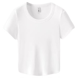 凉感T|森马短袖T恤女夏季短款紧身大圆领正肩纯色基础款百搭上衣