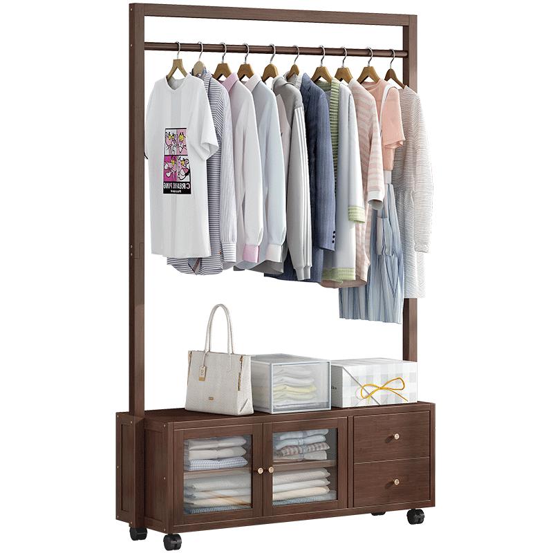 衣帽架落地卧室收纳置物架家用室内实木挂衣架简约现代带抽屉衣架