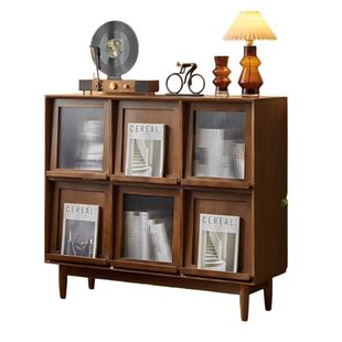 实木斗柜家用床尾柜中古风矮柜沙发边柜靠墙模块组合柜卧室储物柜