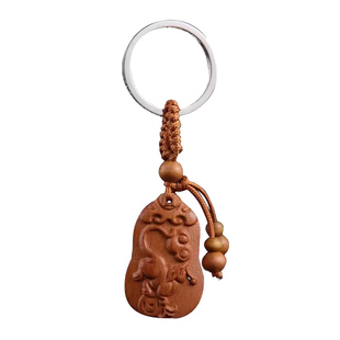 2025乙巳专属十二生肖桃木钥匙扣雕刻款木质男女款挂件