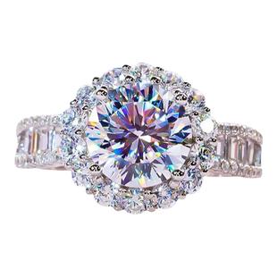 PT950铂金进口D色莫桑石四爪圆包戒指纯银奢华个性设计小众女款