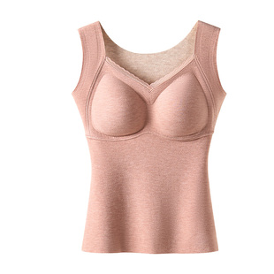 德绒保暖背心女款2025新款带胸垫一体式秋冬加绒羊毛蚕丝打底内衣