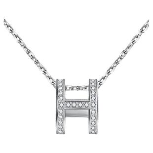 H字母项链 女纯银玫瑰金白金满钻镂空吊坠锁骨链百搭简约高级ins