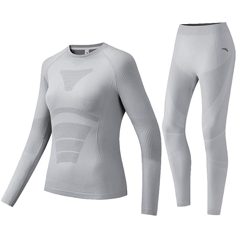 安踏一体织滑雪压缩衣抗菌保暖内衣女冬季户外登山两件套运动套装