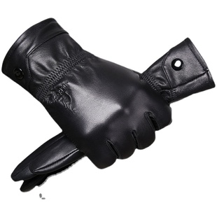 袋鼠贴手绵羊皮真皮手套男士秋冬季开车骑行加绒保暖加厚大码薄款