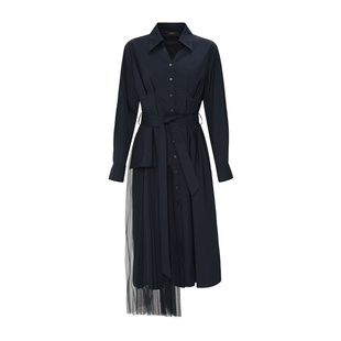 莱芙艾迪儿浪漫拼接长袖连衣裙收腰显瘦裙子束腰衬衫裙3V1L94105