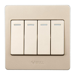 公牛四开双控开关面板家用墙壁暗装电灯4开四联16a大功率香槟金