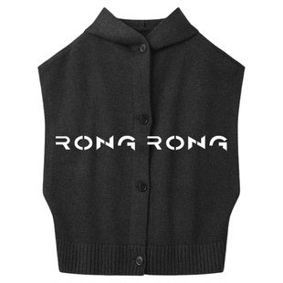 法式100%纯羊毛马甲女带帽针织开衫无袖毛衣背心宽松纯色羊绒坎肩