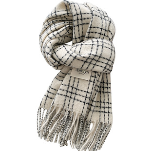 2024新款韩版格子围巾女秋冬季仿羊绒加厚保暖百搭学生情侣围脖男