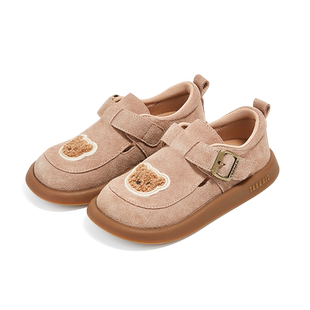 泰兰尼斯meta春秋新款女童方头休闲鞋牛皮魔术贴儿童软底舒适皮鞋