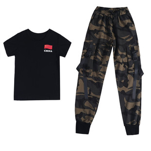 广场舞曳步舞服装夏季新款女短袖t恤水兵舞蹈服迷彩工装裤两件套