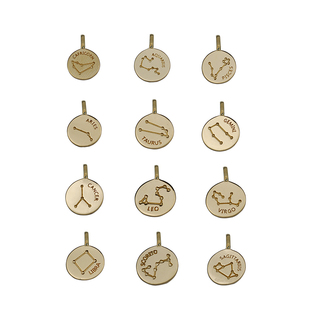 9K黄金 星座项链吊坠 素金圆牌迷你闪闪K金金币小坠挂坠 简约日常