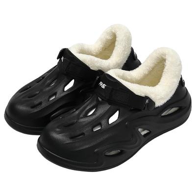 加绒洞洞鞋男士2024新款冬季室内家居包跟防滑外穿棉拖鞋男款冬天