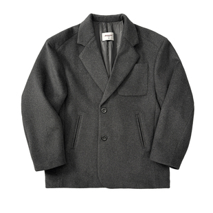 Aurocean 男高学院羊毛呢西装外套 oversize冬季深灰色呢子大衣