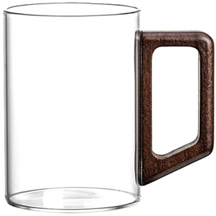 高档中式木柄把手玻璃杯套装家用水杯待客泡茶杯耐高温高硼硅杯子