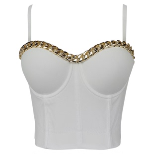 Slim-Fit Fishbone Chain Tube Top Sling修身鱼骨链条抹胸吊带女