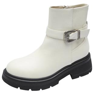 莱尔斯丹秋冬季新款时尚饰扣圆头时装靴厚底增高短靴女靴5T55501