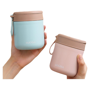 304不锈钢早餐杯带盖勺便携燕麦杯保温粥杯泡牛奶杯汤杯学生杯子