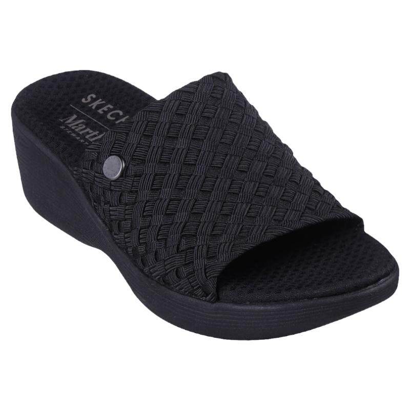 热销Skechers/斯凯奇凉鞋女凉拖坡跟高跟鞋不累脚针织通勤出街夏