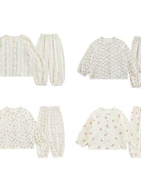 幼悠女童四色家居服套装夏季亲肤舒适简约大方防凉防蚊睡衣两件套