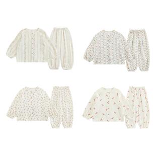 幼悠女童四色家居服套装夏季亲肤舒适简约大方防凉防蚊睡衣两件套