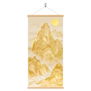 日照金山玄关装饰画现代简约高档金箔楼梯间挂画背有靠山客厅壁画