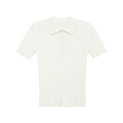 weave 早春智感 蓝白miu系短款针织T恤复古修身亲肤冰感短袖polo