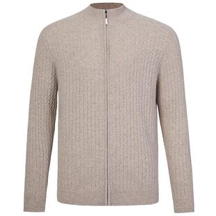 皮皮狗秋冬新款立领复古双股绞花加厚男士拉链羊绒开衫外套