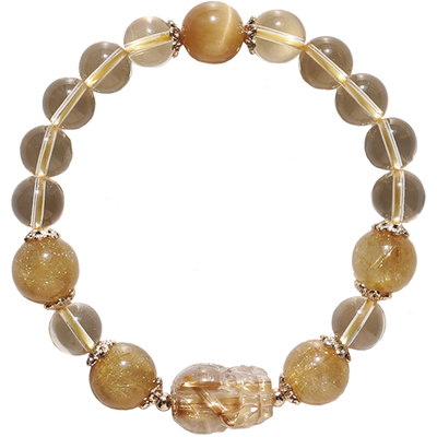 发晶貔貅天然金钛晶手串黄水晶