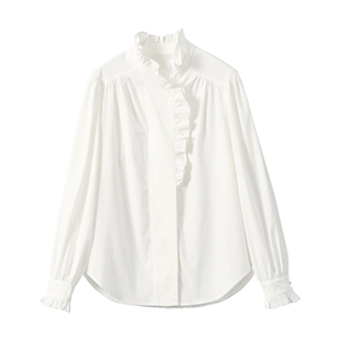 淘么淘【目光奏曲】2026早春法式宫廷木耳边立领长袖衬衫上衣新款