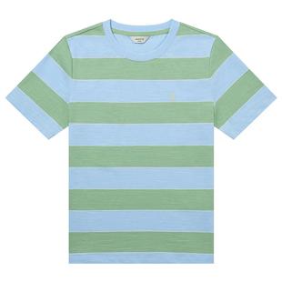 Hazzys哈吉斯横条纹宽松圆领T恤女士休闲通勤短袖活力纯棉上衣