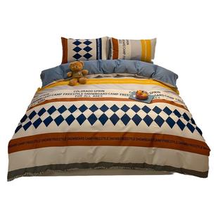 ins风纯棉四件套100全棉北欧简约儿童床单被套床上用品三件套男孩