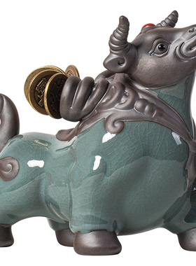 创意陶瓷红色牛招财摆件