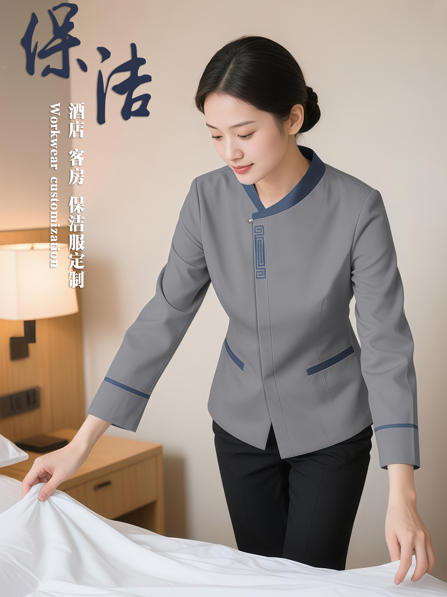 保洁服长袖女酒店宾馆客房阿姨秋冬套装小区物业售楼部PA工作服新