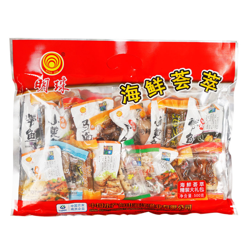 明珠海鲜荟萃零食大礼包436g舟山特产香酥小黄鱼鱿鱼仔丝即食小吃