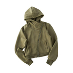 F383 美式复古基础款连帽加绒开衫短款卫衣女秋冬休闲百搭短外套