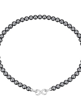 玻璃大溪地珍珠项链女微镶满锆石8字扣锁骨链时尚气质卫衣毛衣链