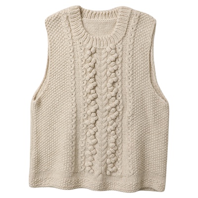 TANG TOWN 天然无染色的羊毛亚麻 时髦叠穿手工勾织针织背心/马甲