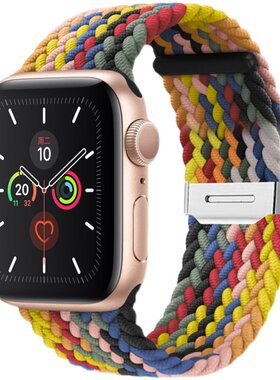 适用华强北苹果iwatch8手表带DT8+彩虹卡扣编织尼龙5/6/7代SE通用