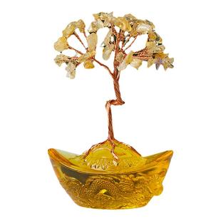 天然水晶碎石发财树元宝底座家居客厅办公室桌面水晶招财树小摆件