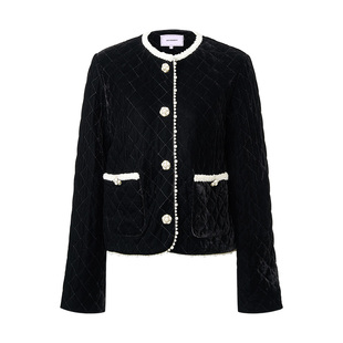 MAXRIENY千金miu系穿搭丝绒外套女25冬款小香风气质感H型撞色棉服