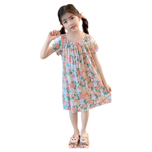 女童睡裙绵绸夏季棉绸儿童薄款宝宝小孩大睡衣2026新款空调家居服