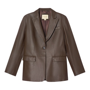 诗篇专选简约修身挺括气质翻领皮衣外套2025冬款