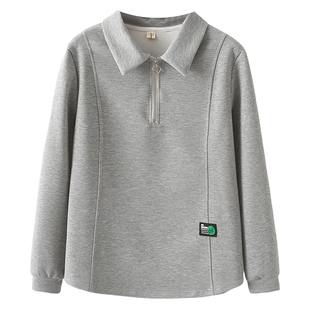 大码女装Polo领半拉链卫衣女2026新款春秋胖mm翻领宽松显瘦上衣潮