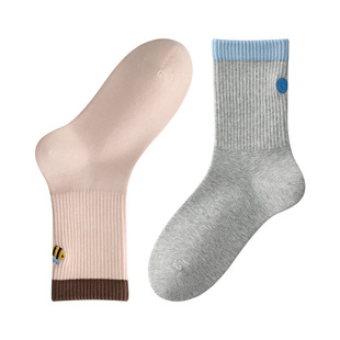 袜子女款纯棉可爱动物刺绣中筒2025新款爆款春秋季10a抗菌无骨袜